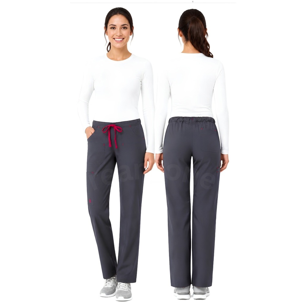 Maevn Women's Drawstring Utility Cargo Scrub Pants Charcoal/Pink Size S/M NWT